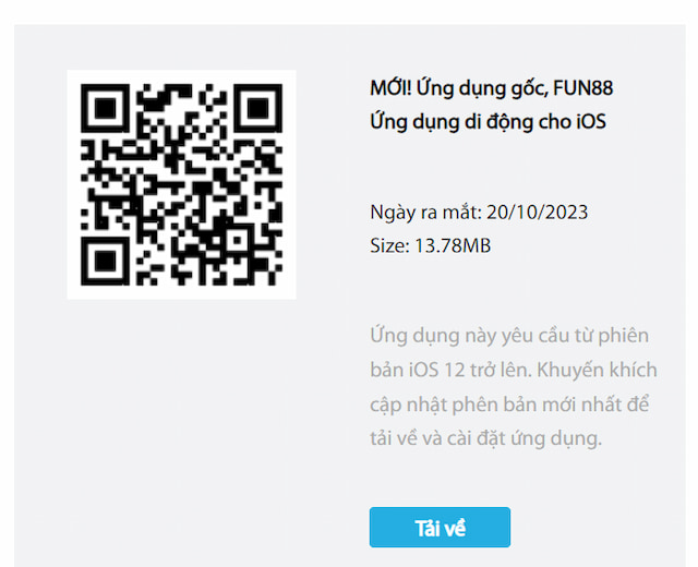 Mã QR dùng để tải app Fun88 bằng điện thoại Iphone