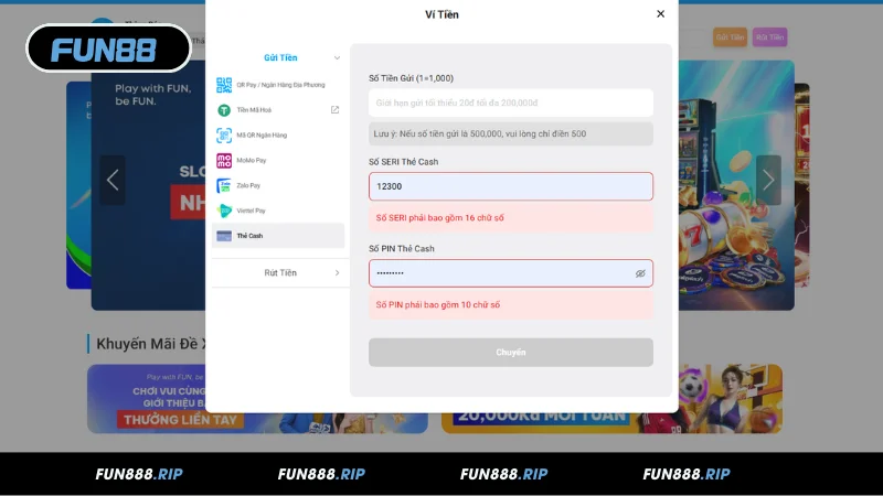 Những vấn đề cần chú ý khi gửi tiền vào FUN88